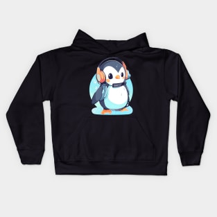 Cool Penguin With Headphones Kids Hoodie